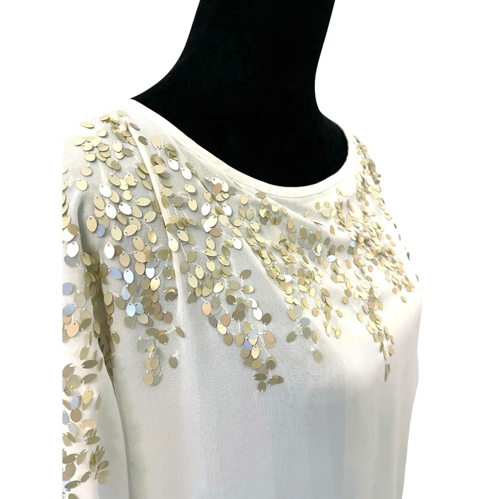 Cache Womens Cold Shoulder Dolman Blouse Top Size XS Cream Chiffon Sequin Trim - Picture 6 of 12